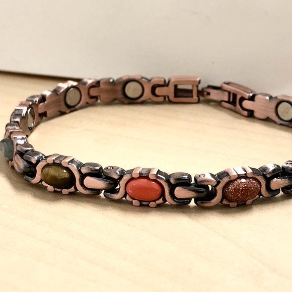 Jewelry - Copper Magnetic Link Stone Bracelet - Arthritis Pain Relieve Bracelet Colorful
